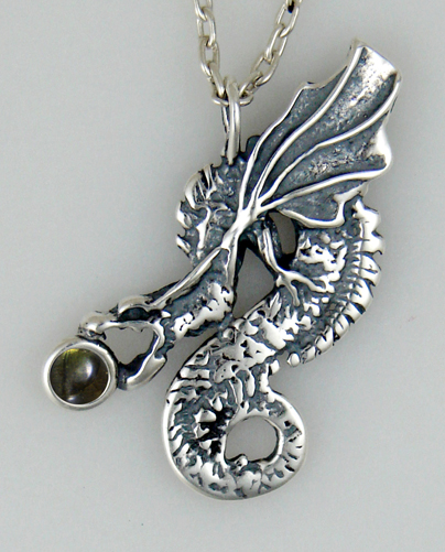 Sterling Silver Wyvern Dragon Pendant With Spectrolite